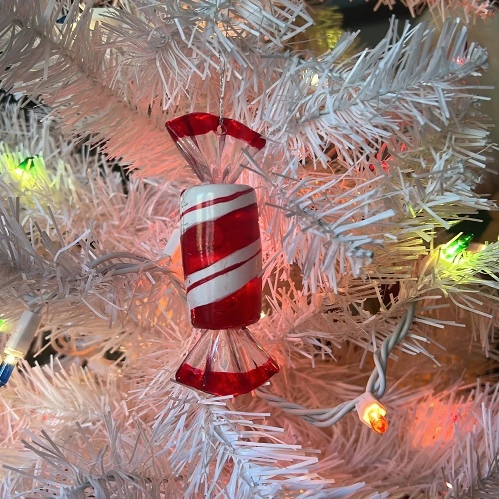 ❤️Vintage Old Fashion Red Stripe Murano Style Wrapped Candy Ornament